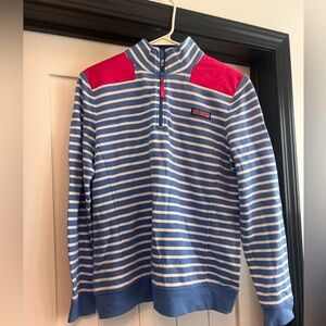 Vineyard Vines blue/white striped quarter-zip with pink accent size M